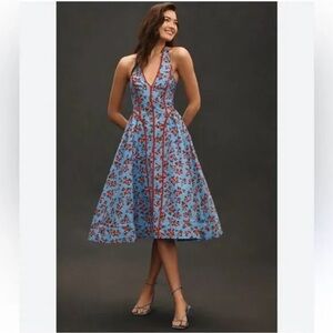 Anthropologie Halter V-Neck Fit & Flare Midi Dress